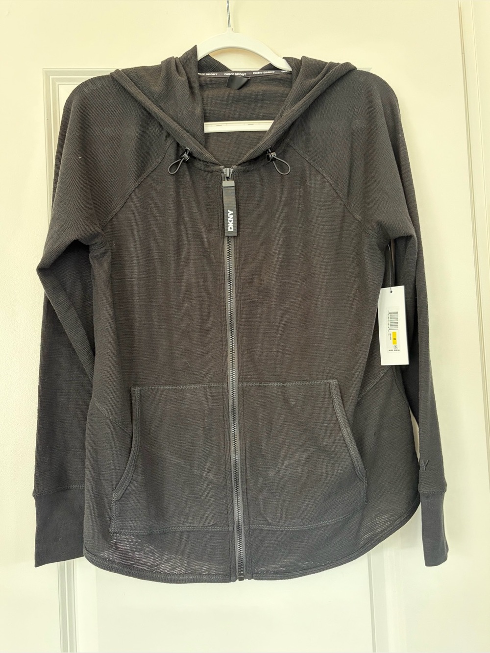 DKNY Women's Charcoal Grey Zip Hooded Jacket